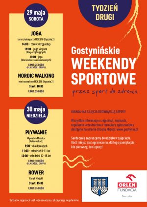 Plakat promujący wydarzenie "Gostynińskie weekendy sportowe"