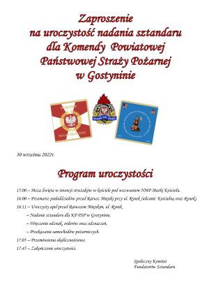 Zaproszenie na nadanie sztandaru Komendzie PPSP w Gostyninie