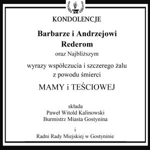 Kondolencje dla Barbary i Andrzeja Rederów