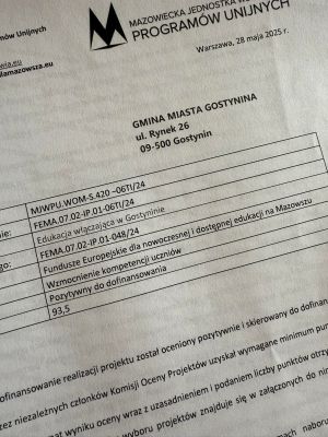 Urząd Miasta Gostynina z radością informuje o pozyskaniu znaczących środków