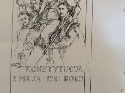 Szkic płaskorzeźby Pomnika Konstytucji 3 Maja