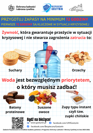 WODA I ŻYWNOŚĆ W SYTUACJI KRYZYSOWEJ - "Bezpieczny Gostynin - 72h gotowości"