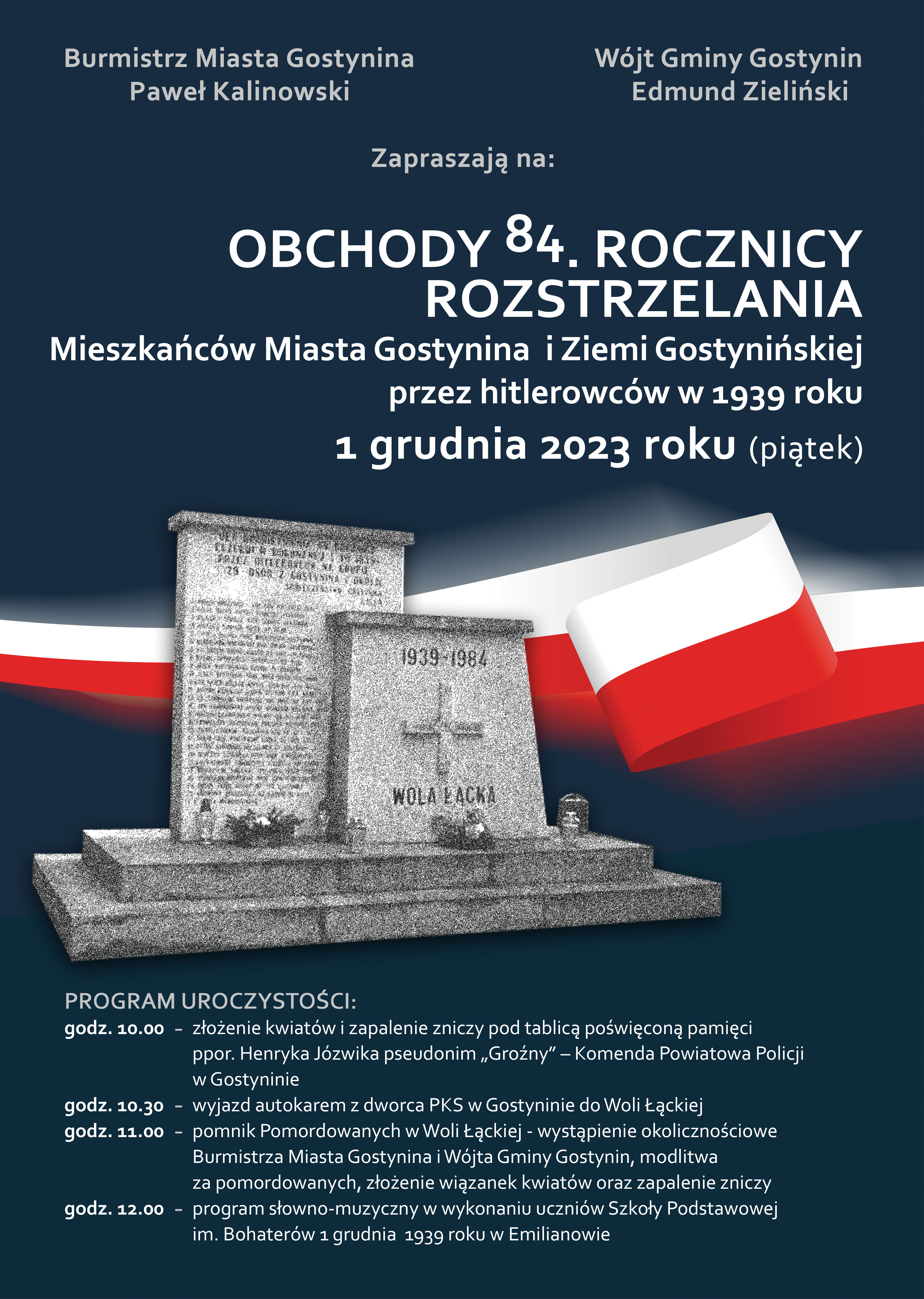 84. rocznica rozstrzelania Mieszkańców Miasta Gostynina i Ziemi Gostynińskiej przez hitlerowców w 1939 roku.