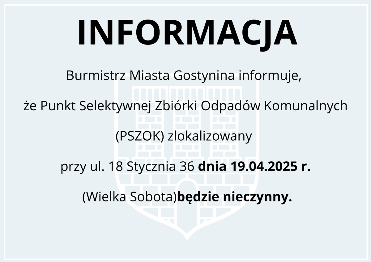 PSZOK w Wielką Sobotę nieczynny