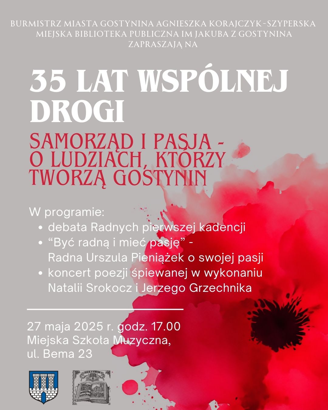 Zaproszenie na jubileusz 35-lecia Odrodzenia Polskiego Samorządu „35 lat wspólnej drogi. Samorząd i pasja – o ludziach, którzy tworzą Gostynin”