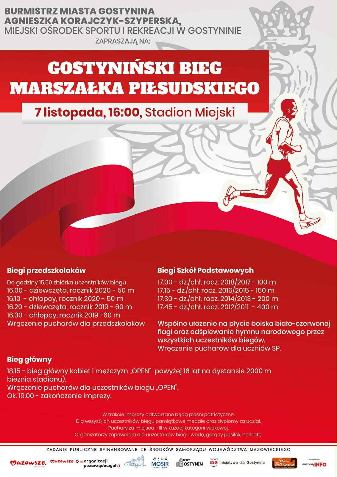 Wydarzenie patriotyczno-sportowe w Gostyninie! ​Gostynińki Bieg Marszałka Piłsudskiego!