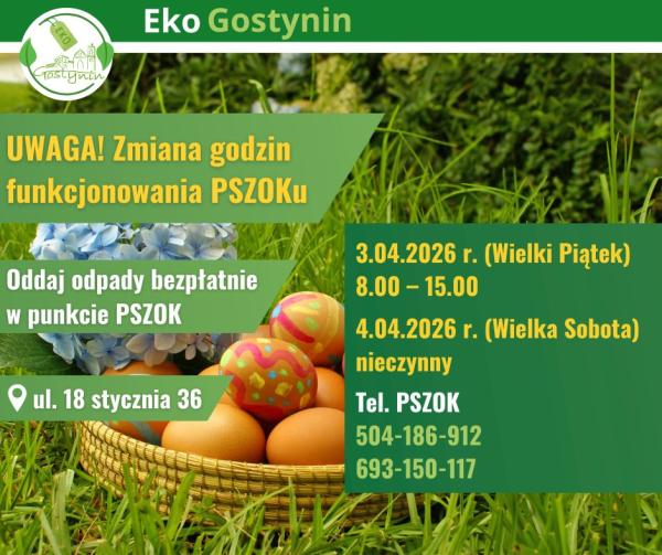 UWAGA! Zmiana godzin funkcjonowania PSZOK-u